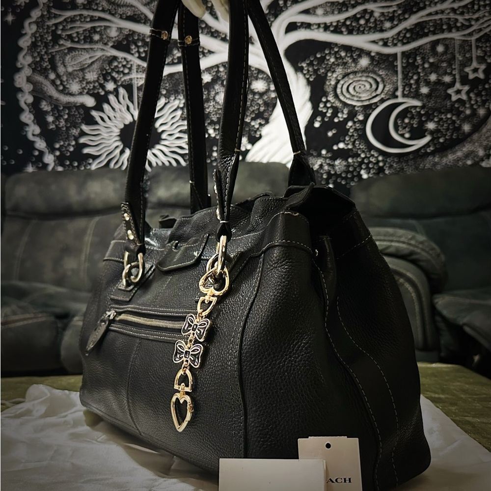 Vintage style Y2K Coach Black Leather Tote Bag shoulder bag - Picture 4 of 16
